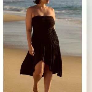 CELANDINE STRAPLESS RUCHED ASYMMETRICAL-HEM DRESS